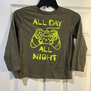 Old Navy Kids Long Sleeve Shirt - Olive with Neon Yellow Graphic